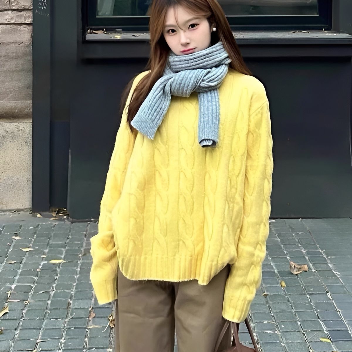 Plus Size 1500kg Fat mm Cable Knit Round Neck Sweater Women Autumn Winter New Korean Style Loose Versatile Pullover Knitted Top
