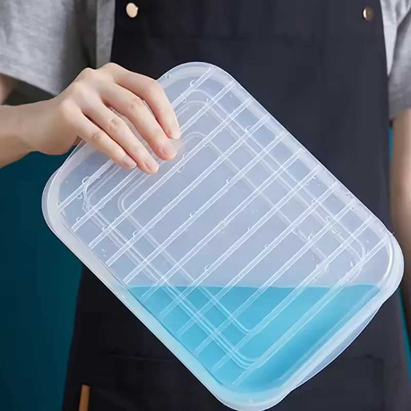 1pc Transparent With cover Grid Refrigerator Large Capacity Storage Box Frozen Meat Compartment Food Subpacked Kitchen Tools Y2510081
