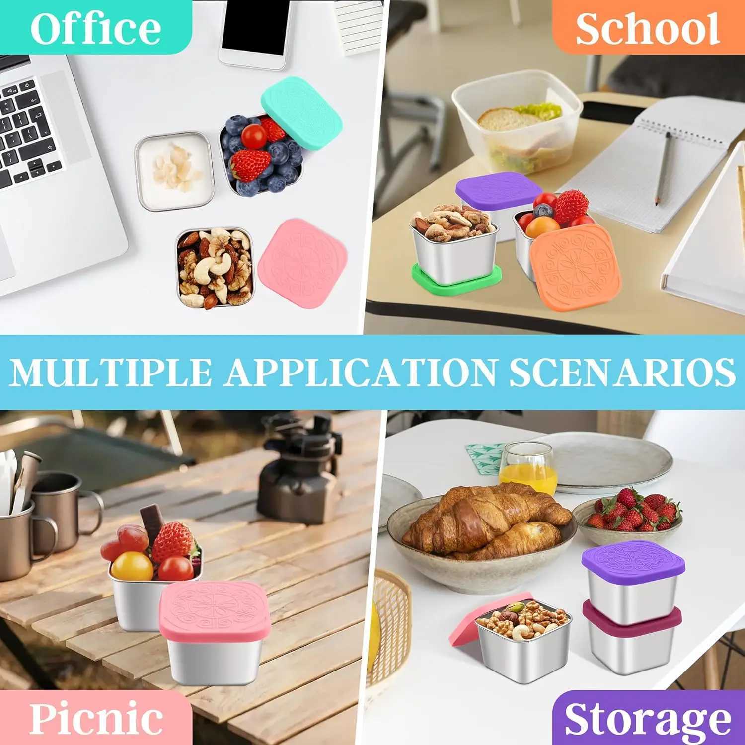 Stainless Steel Snack Containers for Kids Easy Open Leak Proof Reusable Snack Box Container with Lids Small Lunch Containers C251008