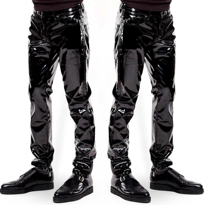 Straight sexy underwear high gloss patent leather mens trousers bar nightclub stage performance suit 6005 y240812