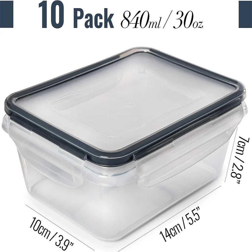 10pcs840ML Food Storage Set Airtight Snap Lid Containers for Meal Prep Kitchen and Pantry Microwave safe Lunch Box BPAFree C251008