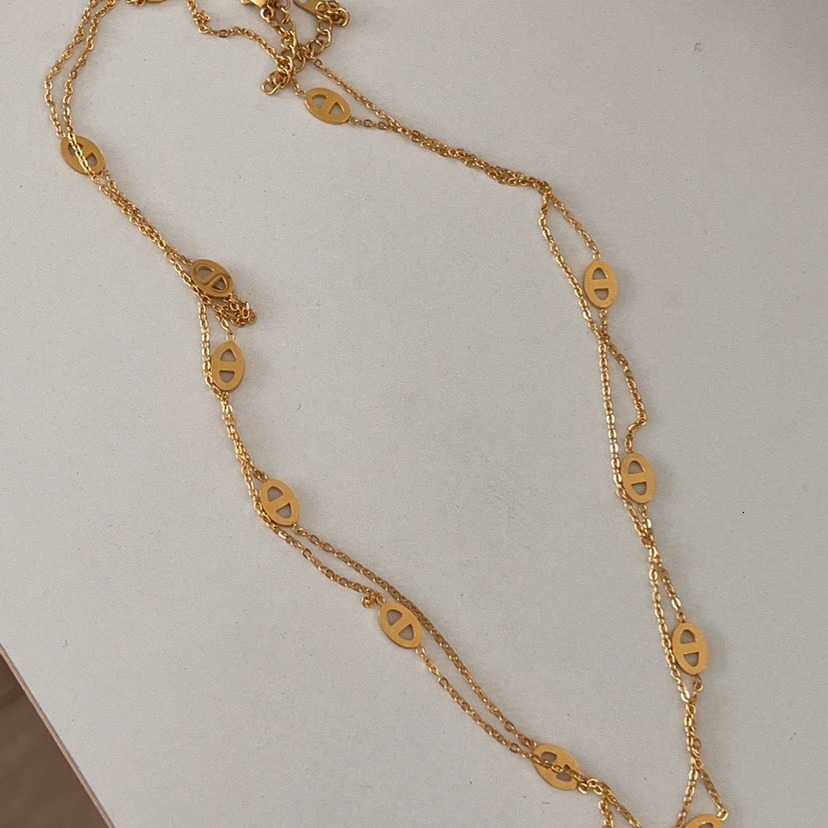 Long Pig Nose Necklace Elegant Real Gold Titanium Steel Non-Fading High-End Women's Sweater Chain Jewelry