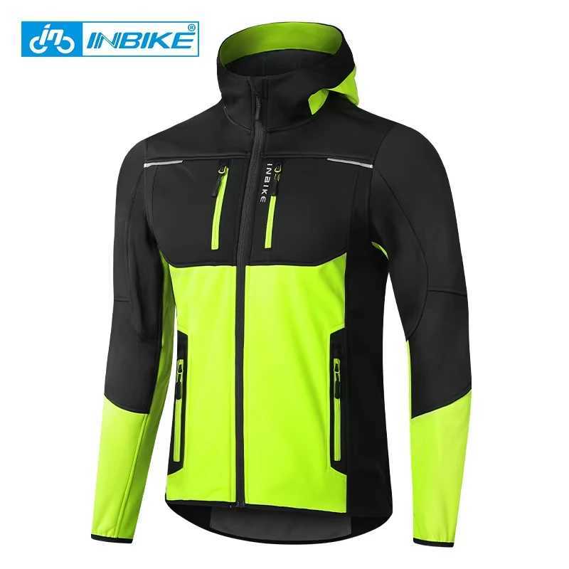 INBIKE Mens Winter Cycling Jacket With Hood Warm Fleece Windbreaker Coat For Men Windproof Outdoor Man Cycling Clothing Hiking J251008
