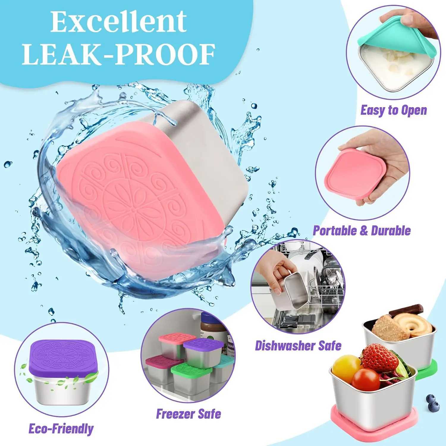 Stainless Steel Snack Containers for Kids Easy Open Leak Proof Reusable Snack Box Container with Lids Small Lunch Containers C251008