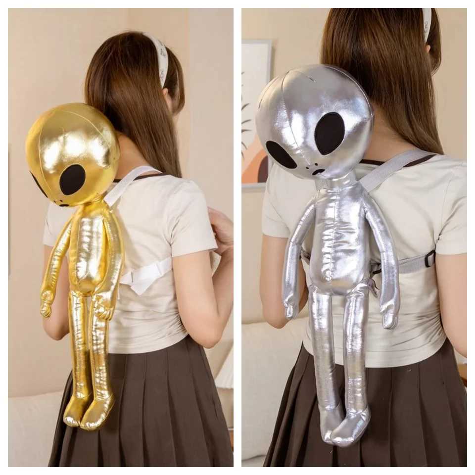 60CM Fashion Alien Backpack PU ET Extraterrestrial Soft Stuffed Plush Doll Plush Animal Toy Creative Gift for Children s S25108