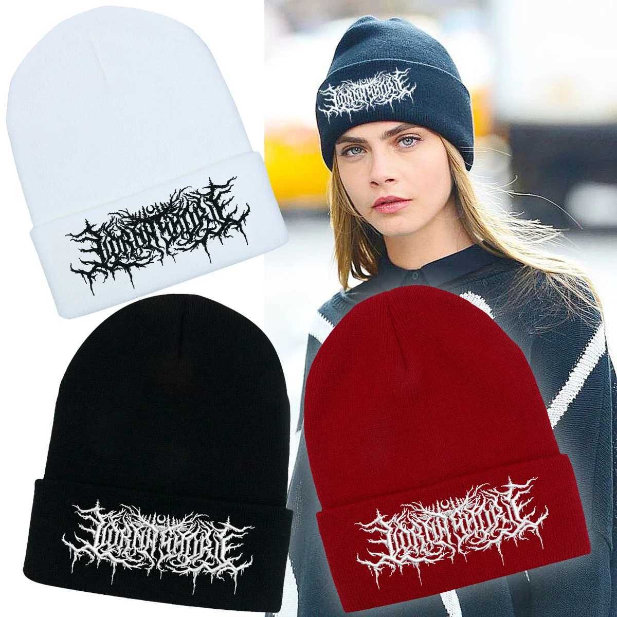 Lorna Shore Beanie Embroidery Grunge Knitted Hat Soft Gothic Y2k Punk Streetwear Winter Hat Unisex Outdoor Sports HatXJ251008