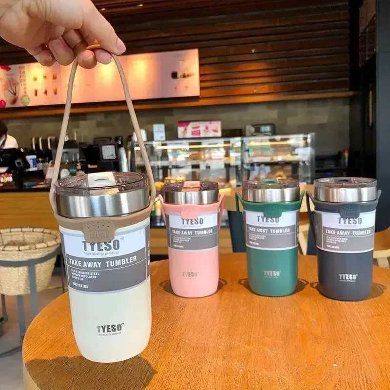 Tyeso 550710ML Stainless Steel Coffee Mug With Straw Car Water Bottle Vacuum Flask Tumbler Insulated Cup Double Thermos Bottle C251008