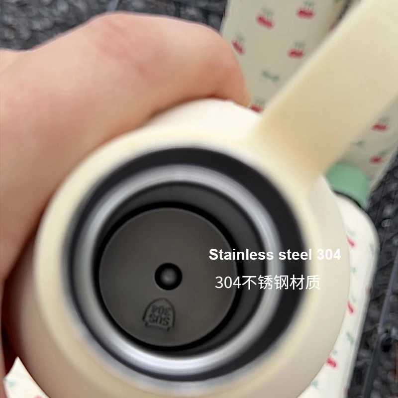 Kawaii Cherry Thermos Bottle With Handle Coffee Cup 500ml Stainless Steel Tumbler Cute Travel Gym Scool Water Bottle For Girl C251008
