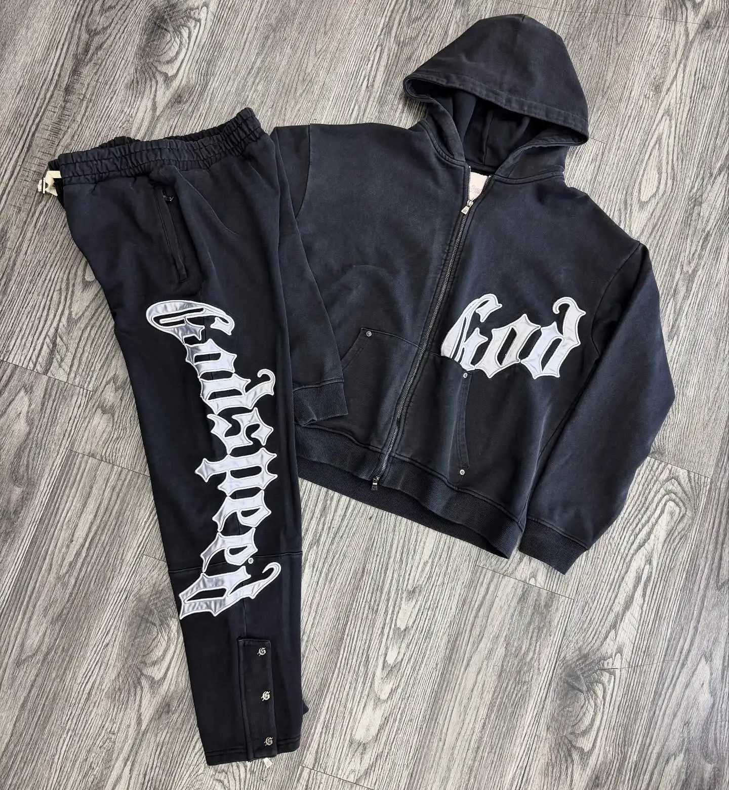 Y2k Retro Zipper Hoodie and Sweatpants 2piece Set Washed Cotton Men Women Tracksuit Gothic Letter Loose Sweatshirt Jogger Suit L251008