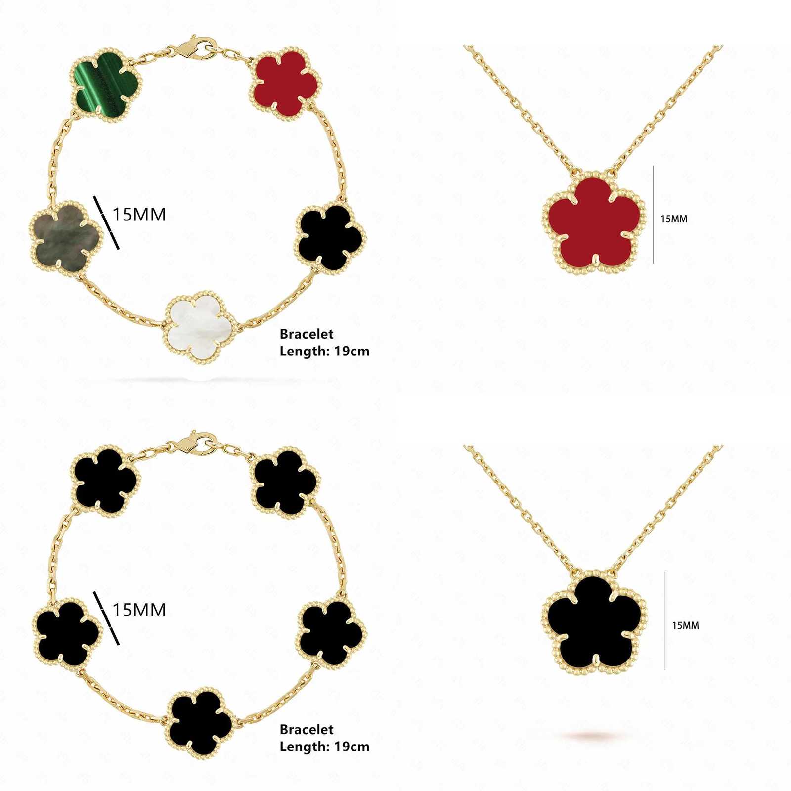 INS Hot Selling 15mm Natural Stone Five Leaf Flower Set Bracelet Necklace Flower Jewelry For Women Free Shipping For Daily WearT251007
