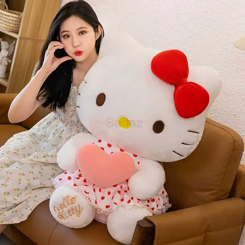 Sanrio New Cartoon Anime Sheer Dress Hello Kitty Plush Doll Big Cute Room Decoration Plush Toy Sleeping Pillow Kawaii Soft Toy L251008