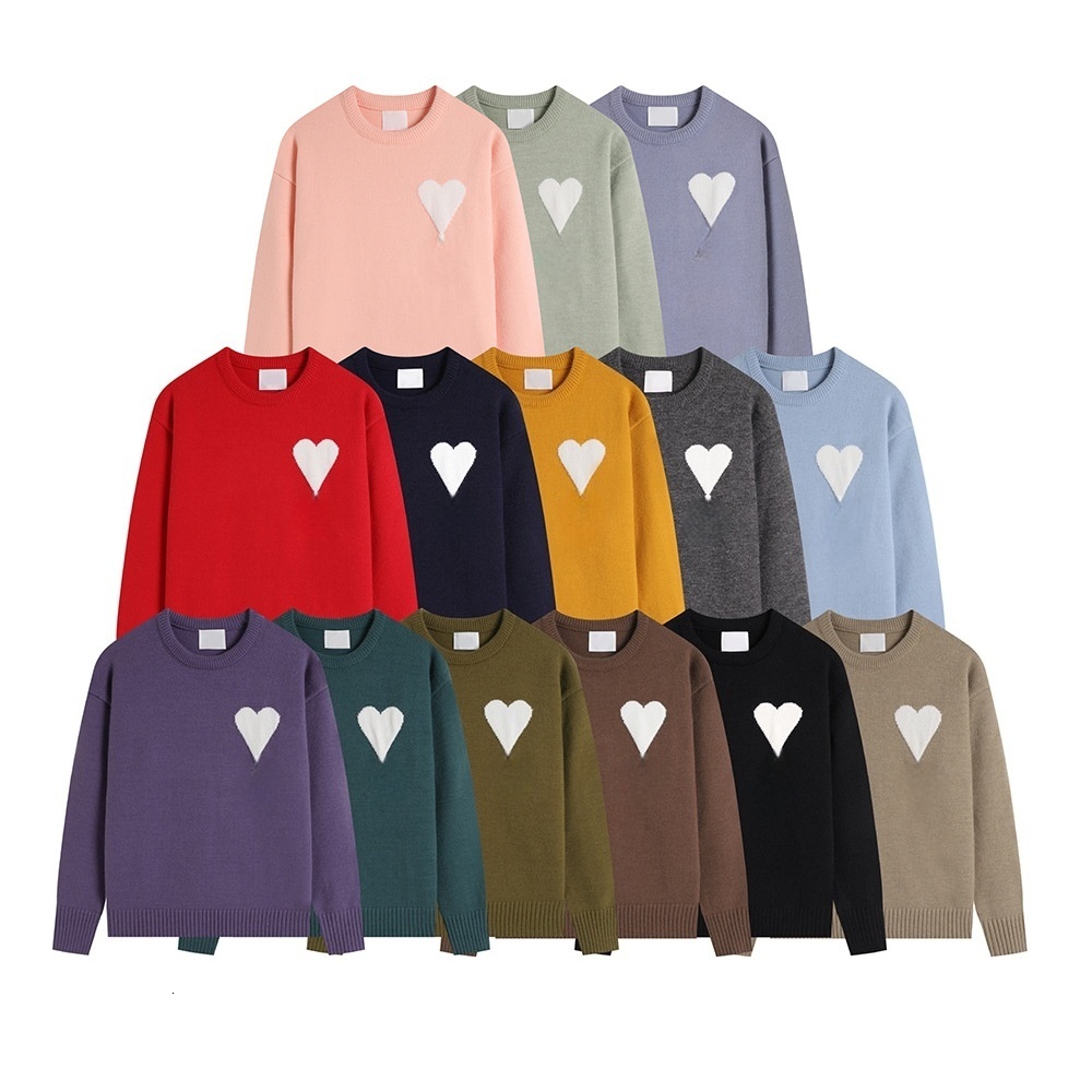 Designer Amiity Paris Sweater Mens Jumper Women Cardigan Knit Shirts Amily Sweats Trendy Streetwear Fashion Knitwear Big White Heart Knitted Clothes af411