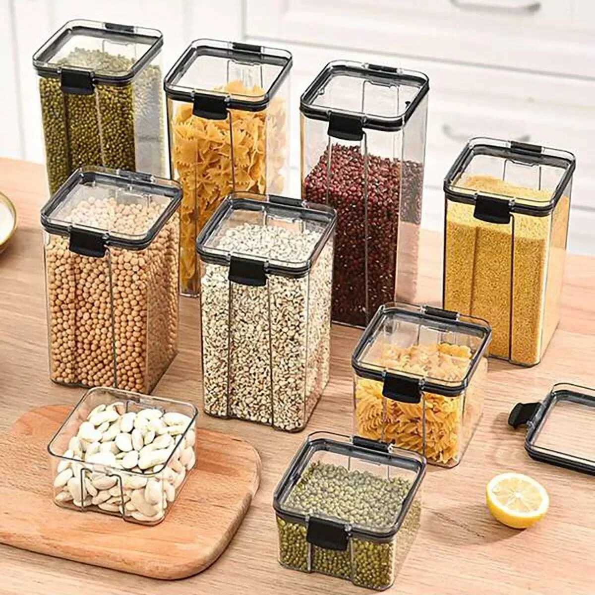 2pcsTransparent sealed cans plastic food cans sealed square freshkeeping boxes dried fruits spices tea storage boxes C251008