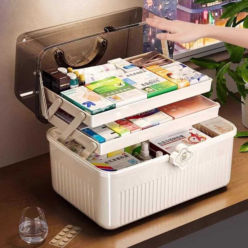 3 Tiers Makeup Stationery Storage Box Large First Aid Kit Medicine Box For Student Pencil Notebook Cosmetic Dustproof Organizer C251008