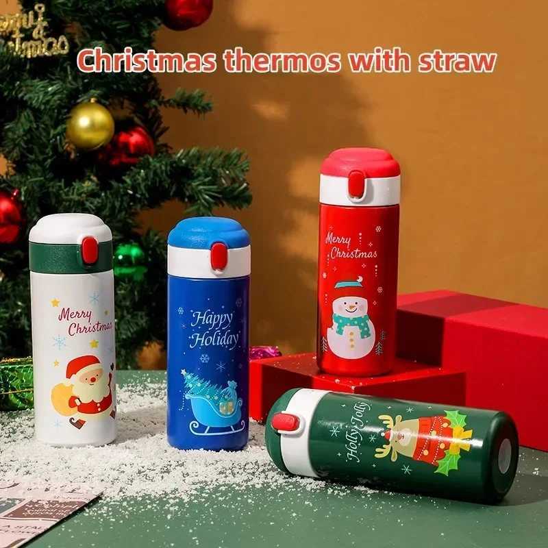 Christmas Insulation Cup Deer Snowman 304 Stainless steel bouncing straw Thermos Bottle Student Christmas Gifts Vacuum Flasks C251008
