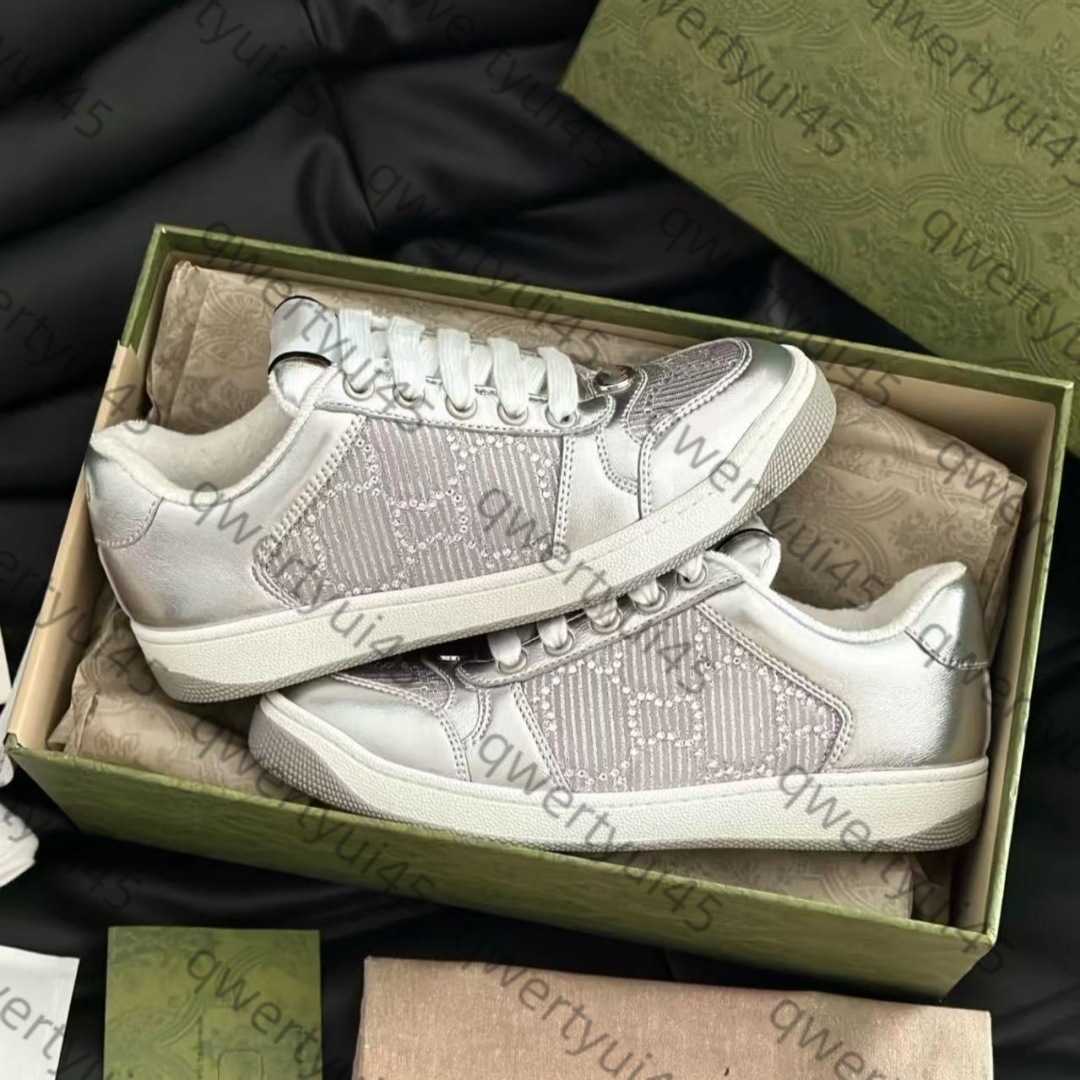 Dirty Shoes for Men and Women Style Versatile Genuine Leather Silver Rhinestone Sports Casual Studded Sneakers for Women H251007