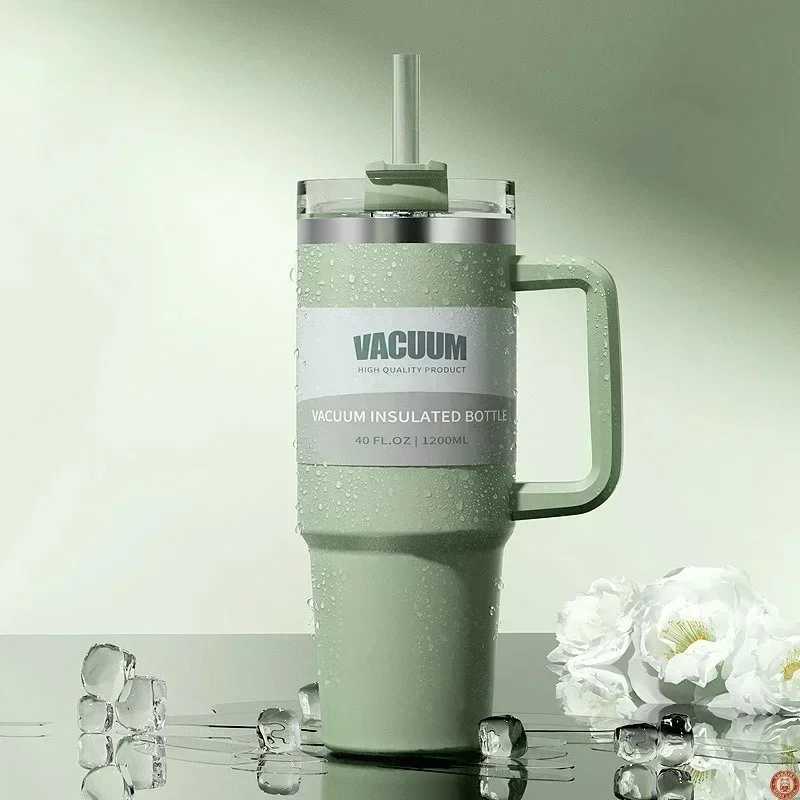 40oz doublelayer insulated tumbler cold drink travel cup coffee cup A handled and strawed insulated tumbler Ice Cup C251008