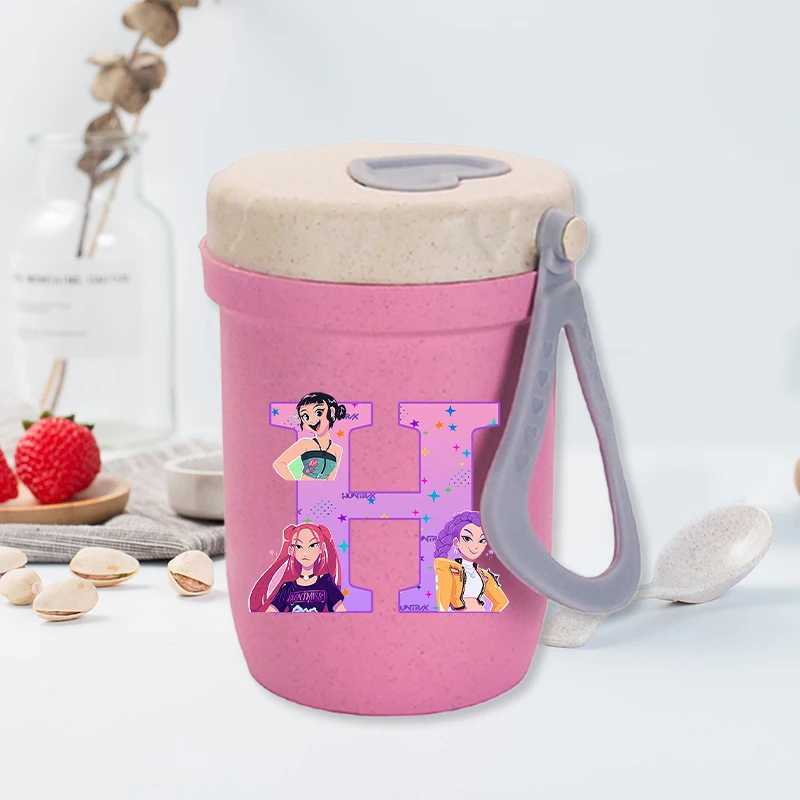 Kpop Demon Hunters Double Layer Straw Water Cup Cartoon Letter Printed Cups Women Portable Coffee Cup Fashion Water Bottle Gift C251008