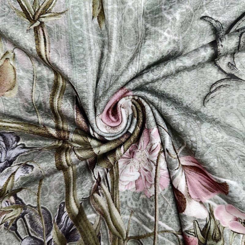 Women's Floral Print Milk Silk Mid-Sleeve Dress Army Green Loose A-Line Maxi Dress Spring Summer Vacation Outfit-CF56032