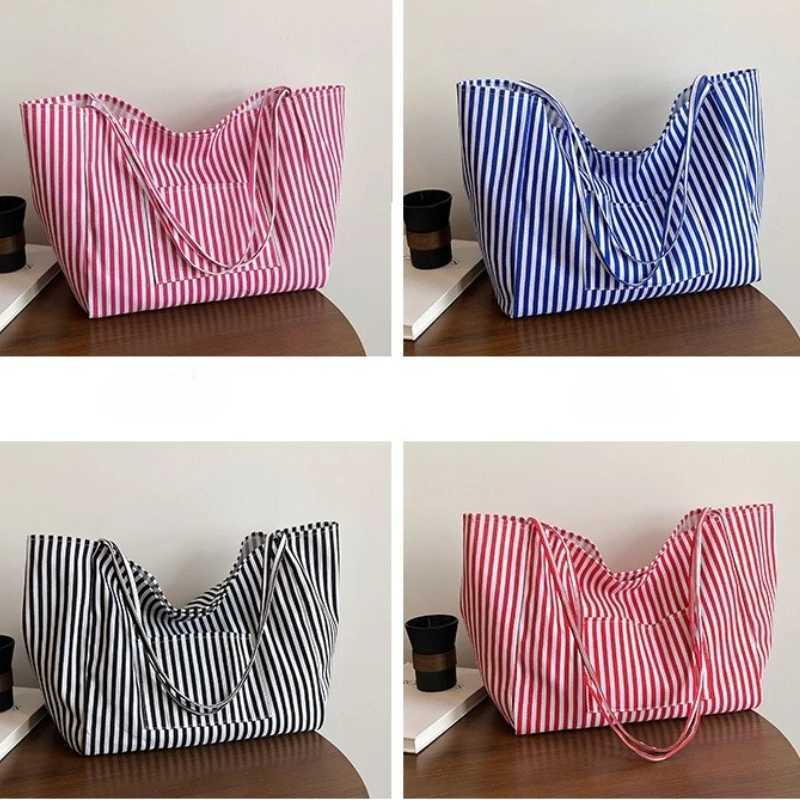 Casual Striped Design Women Nylon Shoulder Bags Versatile Large Capacity Ladies Armpit Handbag Contrast Color Girl Shopping ToteT251007