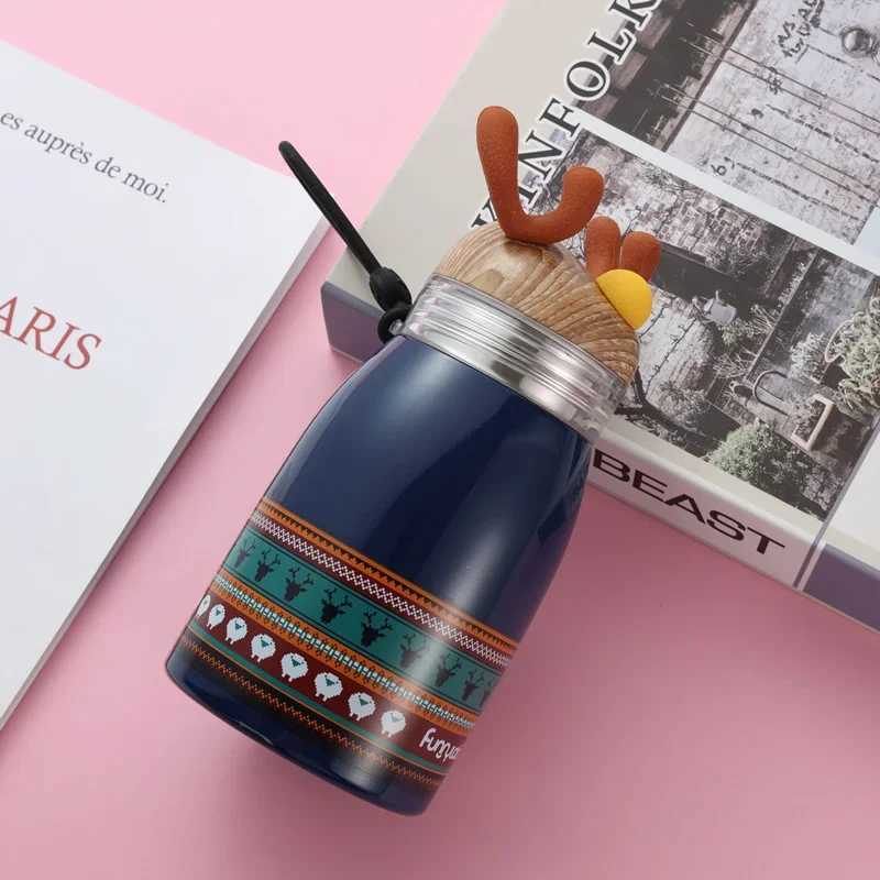 Portable Handle Cartoon Insulated Cup with Christmas Reindeer Design 304 Stainless Steel Suitable for Students C251008
