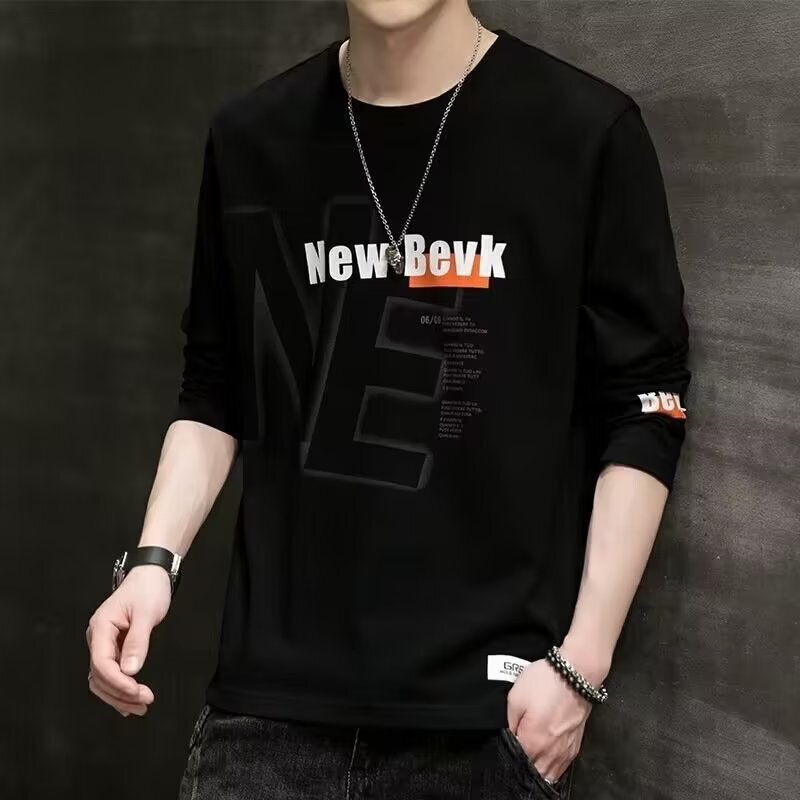 Shanshao Clothing Long Sleeve T-shirt Men's Autumn New Designer Shirt Thin Korean Version Slim Fit Polo Designer Hoodie Round Neck Letter Fashion Trendy Top