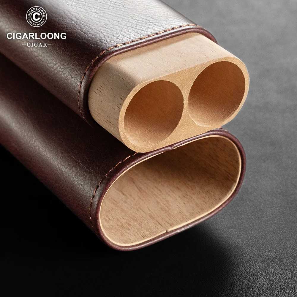 Leather Cigar Case Cedar Wood Lined Portable Cigar Box Holder with Stainless Steel Cigar Cutter Gift Box for 23 Cigars CH24FT1 Y251008