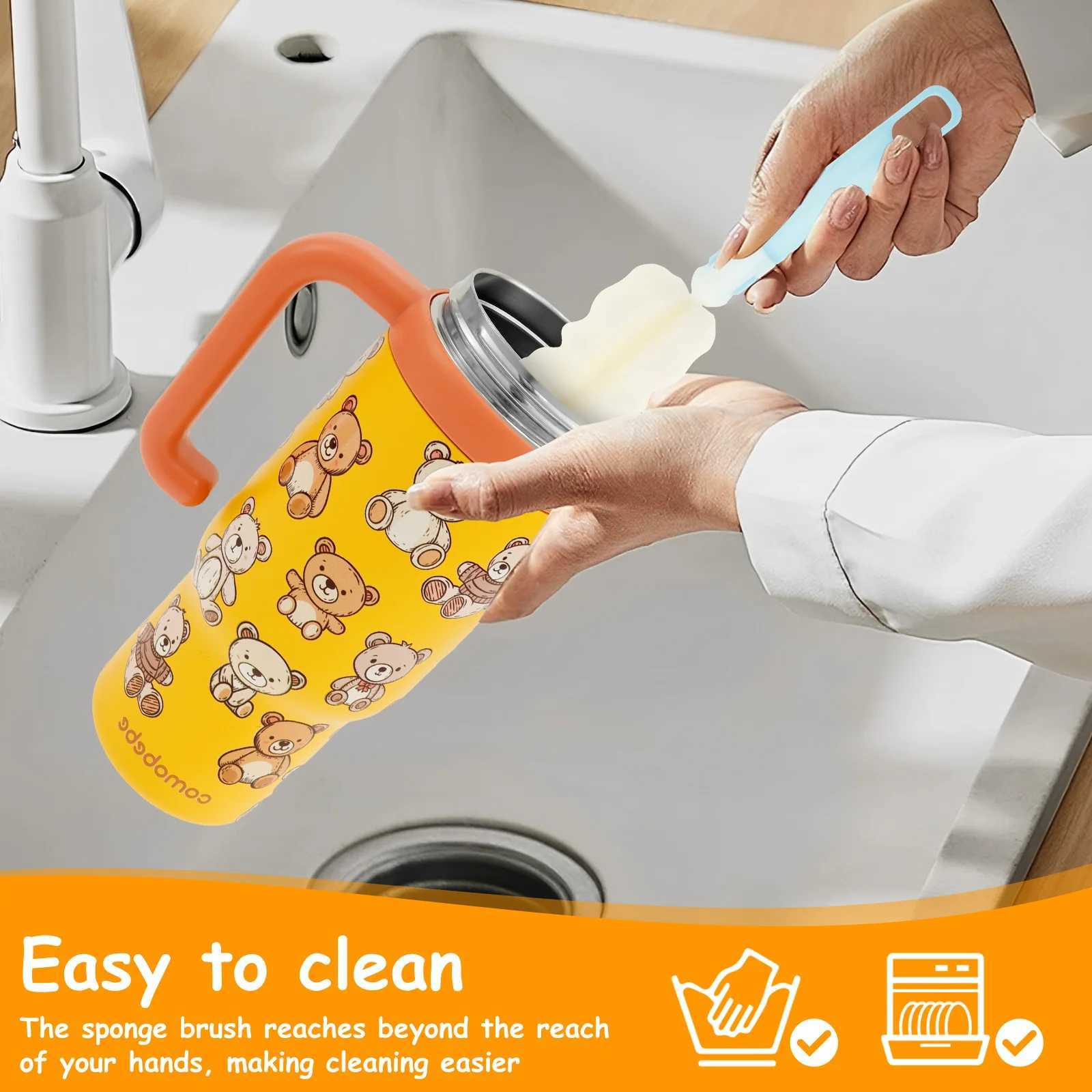 710ml Thermal Insulation Mug with Handle and Straw Large Capacity Tumbler Stainless Steel Water Bottle Whale Fountain Cup Mugs C251008