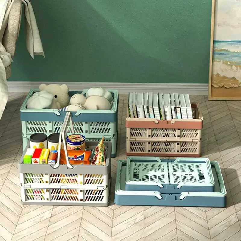 Heavy Duty Folding Storage Basket Portable Picnic Camping Box with Handle Large Plastic Container for Supermarket Shopping C251008