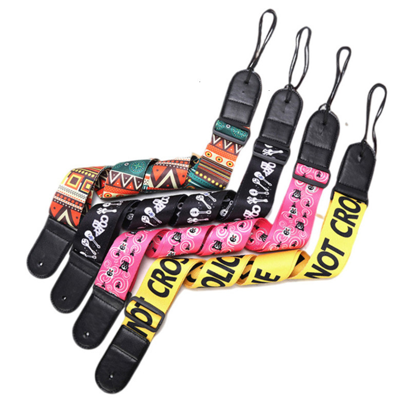 Adjustable PUNK Accessories Customizable Folk Acoustic Guitar Painted Printed PU Leather Strap