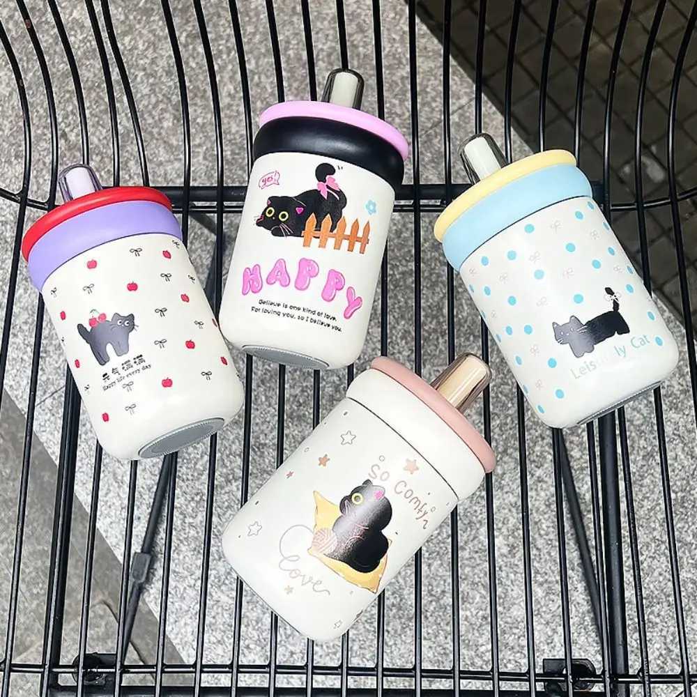 Durable 600ML Thermos Cup Cartoon Cat 316 Stainless Steel Thermal Water Bottle Lid Straw Gift Children Vacuum Cup for Student C251008