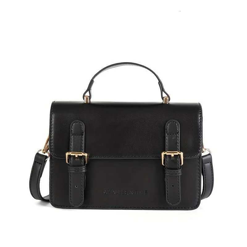 Stylish solidcolor shoulder square bag buckletrimmed flip messenger bag brown wallet homecoming seasonT251007