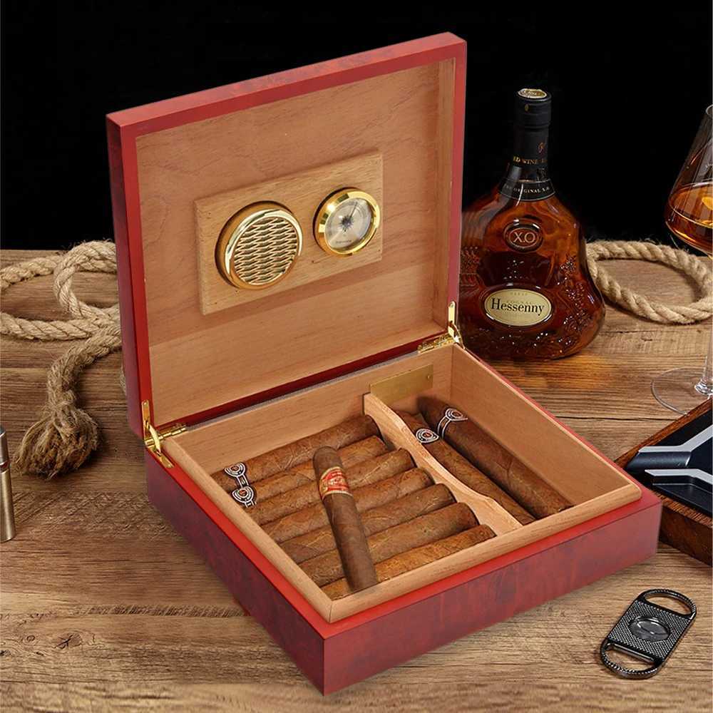 20 Count Cigar Humidor Box Wood Lined Portable Smoking Accessories Humidor Humidifier With Hygrometer Case Moisturizing Device Y251008