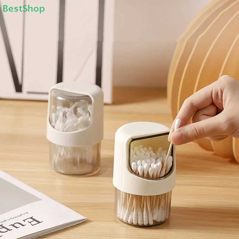 Transparent Cotton Swab Storage Box With LidRotatable Dustproof Desktop Cotton Stick OrganizerPlastic Toothpick Storage Jar C251008