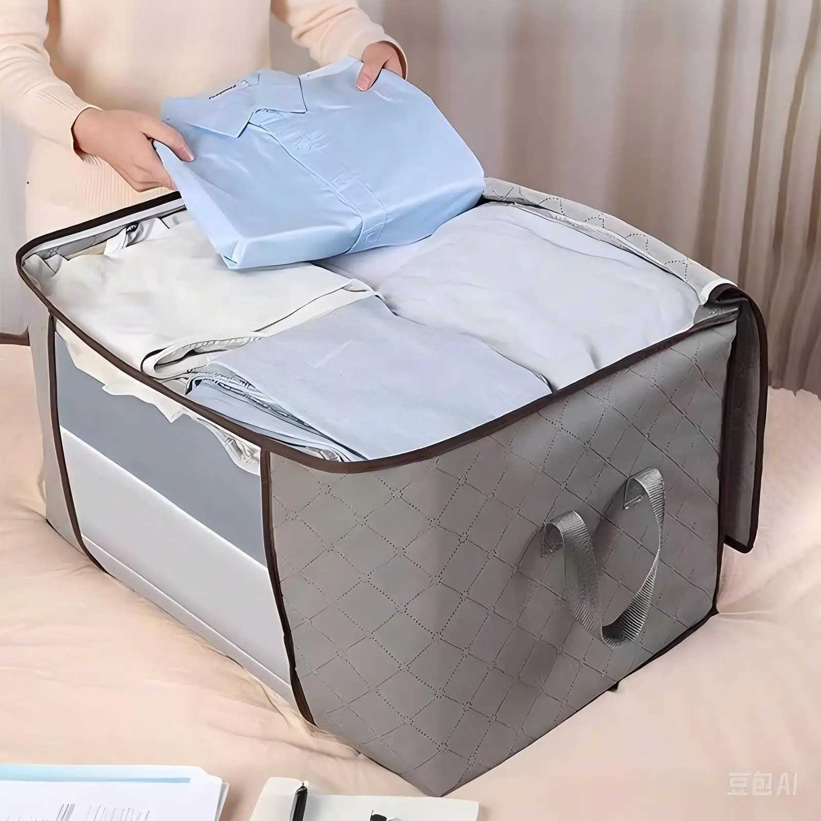 Foldable Storage Bags Large Capacity Moistureproof Clothing Blanket Containers for Wardrobes Dorms Closet Bedroom C251008