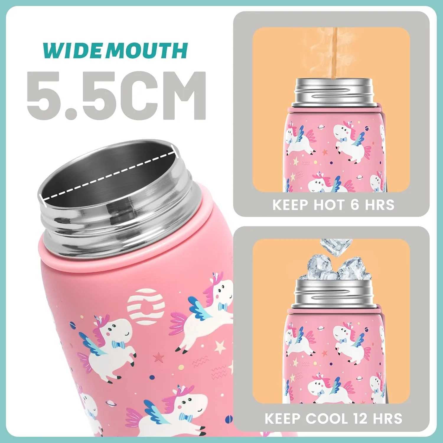 FEIJIAN Kids Stainless Steel Thermos Mug Cartoon LeakProof Vacuum Flask Children Thermal Water Bottle Thermocup C251008