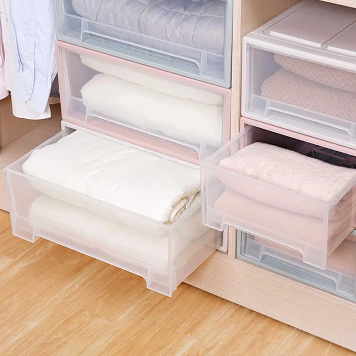 Plastic Transparent Storage Drawer Box Wardrobe Clothing Storage Box Clothes Storage Box Quilt Storage Drawer Type Organizer Box C251008