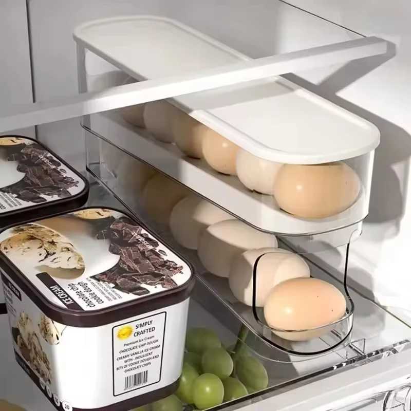 Egg Dispenser Suitable for Refrigerator Kitchen Storage Organizer Countertop Transparent Double Layer Egg Dispenser Holder C251008