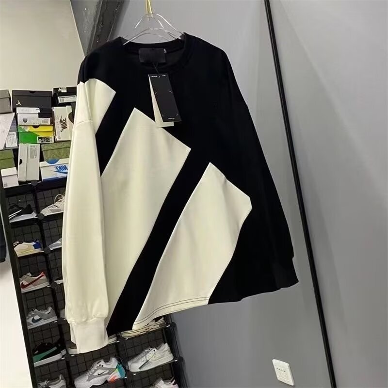 New Designer Shirt Patchwork Polo Sweatshirt Men's Fashion Black White Designer Hoodie Versatile Pullover Couple Outfit Long Sleeve Crew Neck Shi