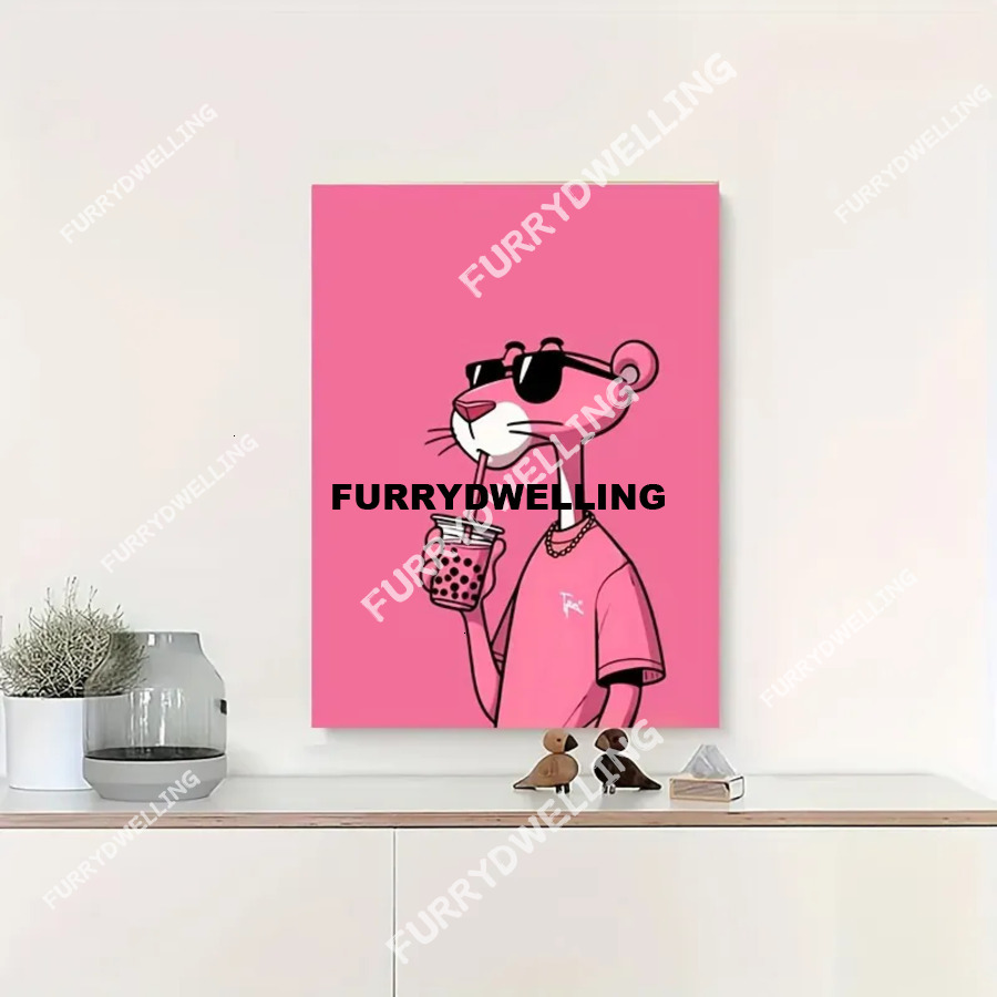 2025 Stylish Pink Leopard Cartoon Canvas Art Dwe74 Printing Frameless Wall Decoration For Living Room, Bedroom, Home Office - Unique Gift Ideas