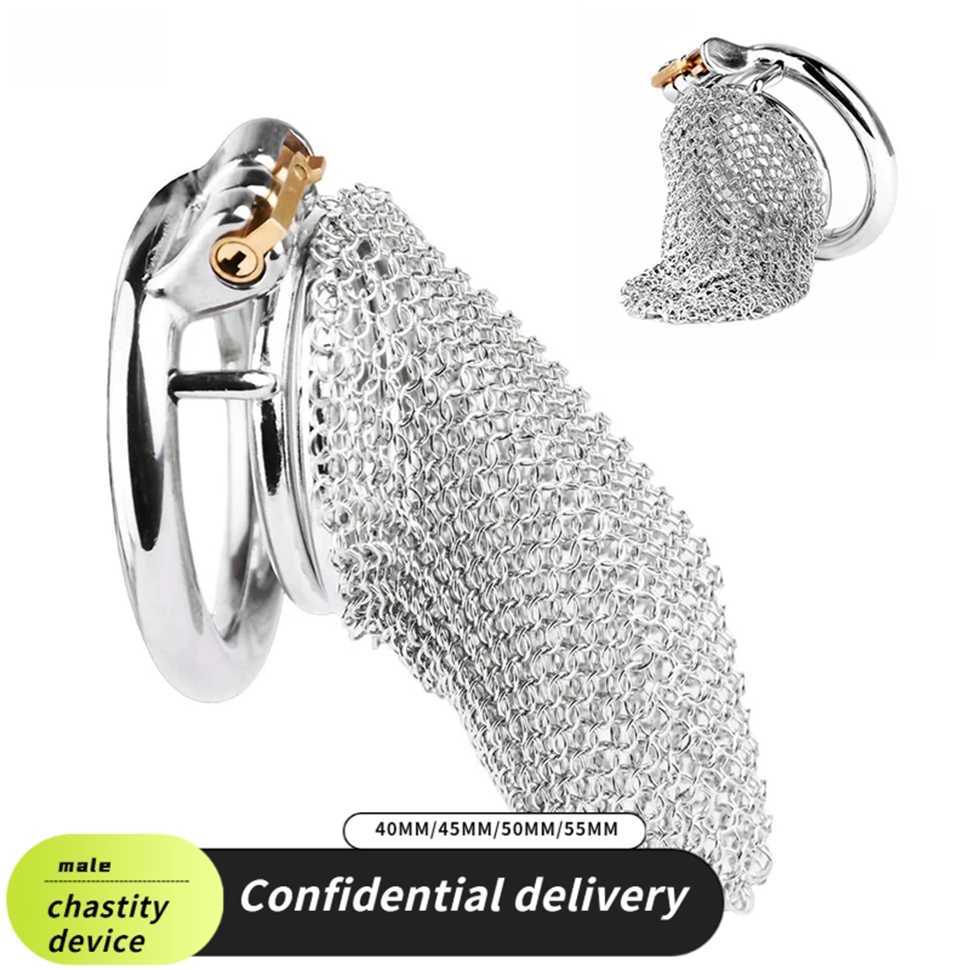 Metal Mesh Male Chastity Cage Penis Ring Stainless Steel CB Cock Lock Adult Bondage Prevent Cheating Sex Abstinence Sex Toy
