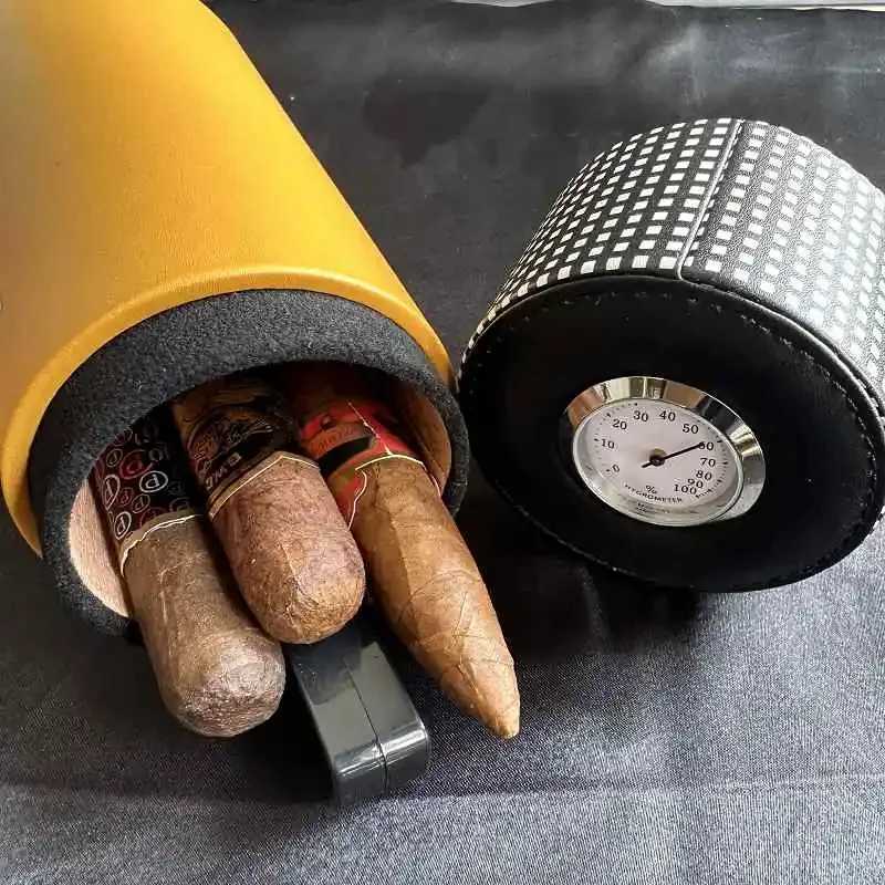 Leather Travel Humidor Cigar Box Cedar Wood Portable Cigar Case Humidifier Hygrometer Box Cigar Accessories Fit 5 Cigars 17 Y251008