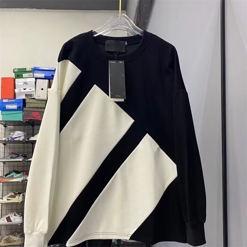 New Designer Shirt Patchwork Polo Sweatshirt Men's Fashion Black White Designer Hoodie Versatile Pullover Couple Outfit Long Sleeve Crew Neck Shi