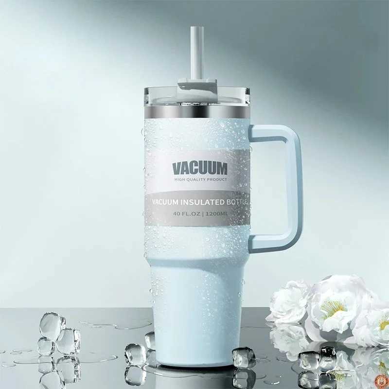 40oz doublelayer insulated tumbler cold drink travel cup coffee cup A handled and strawed insulated tumbler Ice Cup C251008