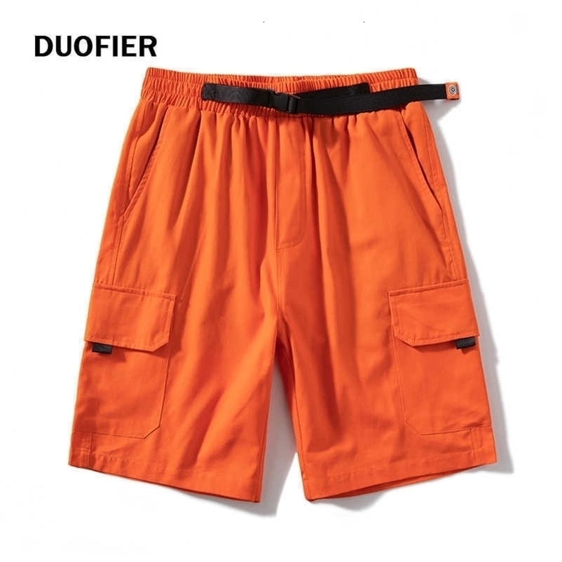 Summer Men's Orange Pocket Cargo Shorts Men Baggy Cotton Linen Breathable Mens Jogger Shorts Beach Short Belt Pants Men 8XL 210603