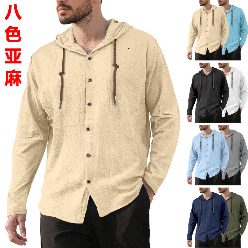 Designer Hoodie 2025 Polo New Spring Designer Shirt Summer Men's Hooded T-shirt Solid Color Cotton Linen Men's Casual Long Sleeve Top