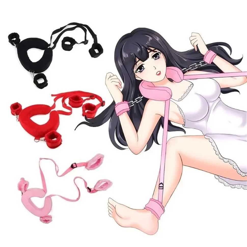 1 SM Bed Restraints Kit Wrist Leg Hand Ankle Cuffs Bondage Position Support Sling Thigh Straps Separating Thighs Plush Sex Toys
