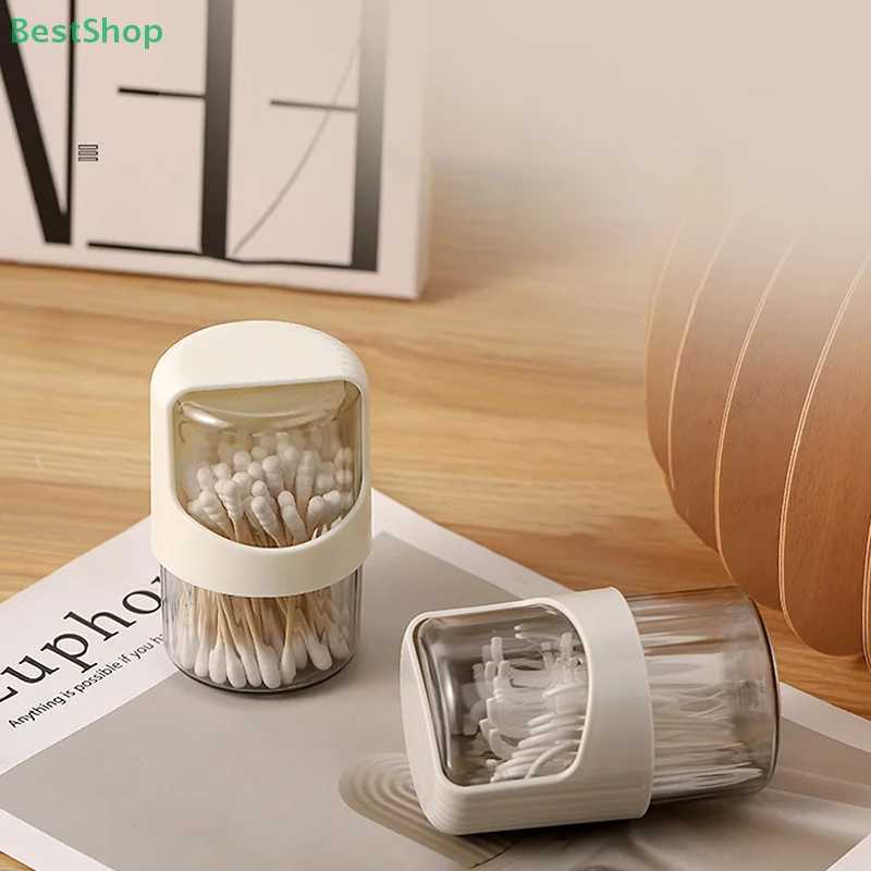 Transparent Cotton Swab Storage Box With LidRotatable Dustproof Desktop Cotton Stick OrganizerPlastic Toothpick Storage Jar C251008