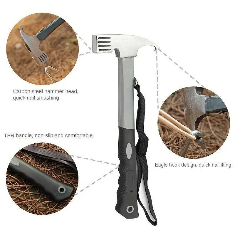 Multipurpose Steel Camping Hammer with Stake Puller and Rope Tightener Ideal for Outdoor Adventures and Home Camping Gear J251121