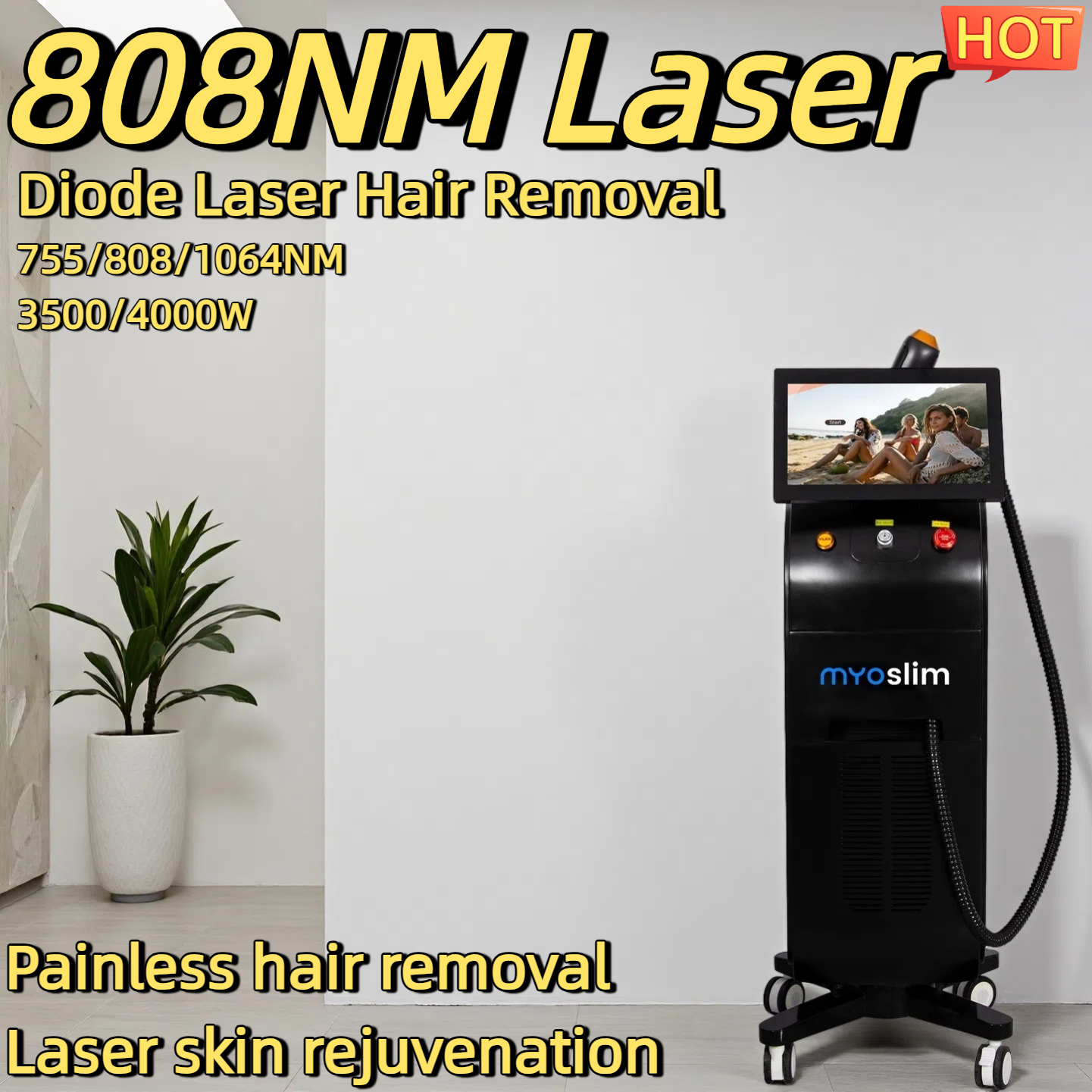 Diode Laser Hair Removal Machines Professional 808nm 3 Wavelengths Painless Permanent Hair Removal Non-invasive Permanent Cooling Head Painless Epilat